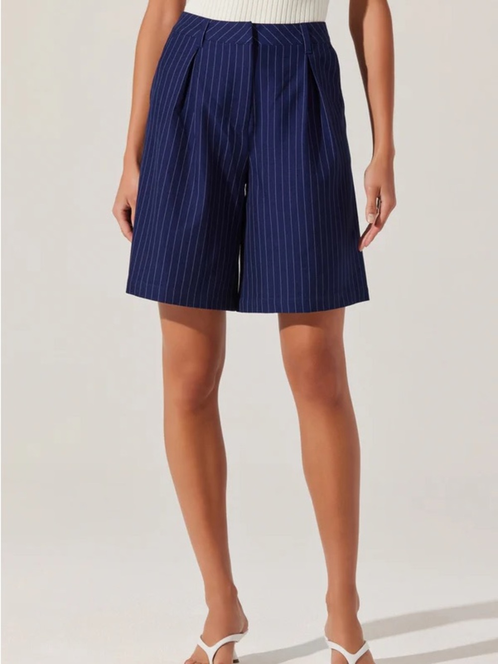 ASTR THE LABEL Tailored Pinstripe Bermuda Shorts navy